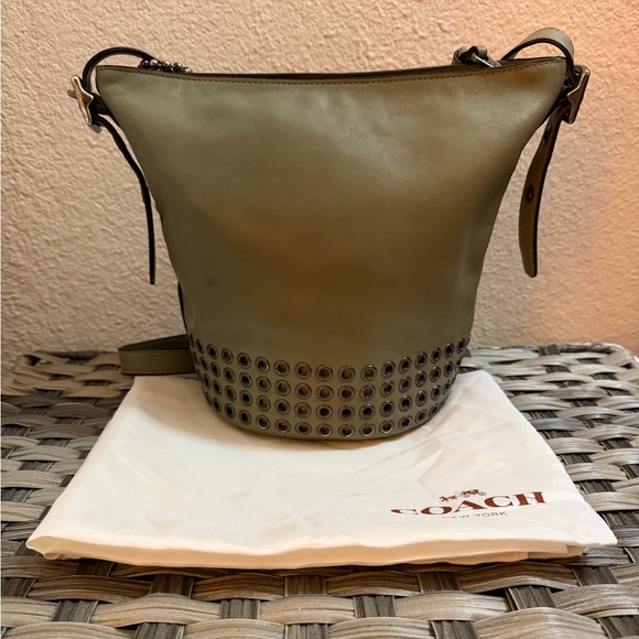 Coach Bleecker Grommets Leather Bucket Crossbody Olive Green 32386 - Picture 5 of 16